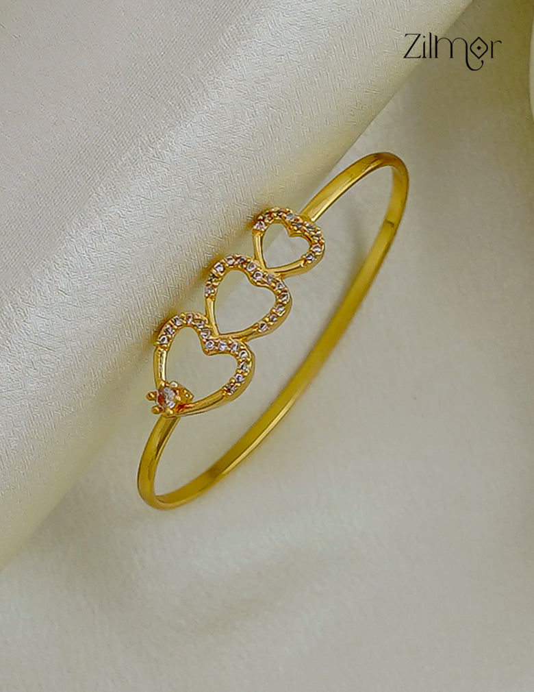 18K Gold Plated Triple CZ Heart Openable Bangle - KF101236