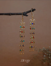 KT1011152 -Gold tone Dangle Semi Precious Stone Hoop Earrings 4-Zilmor