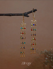 KT1011152 -Gold tone Dangle Semi Precious Stone Hoop Earrings 4-Zilmor
