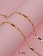 KT1011541 - Gold Toned pair Multi Kemp Stone Anklet 1-Zilmor