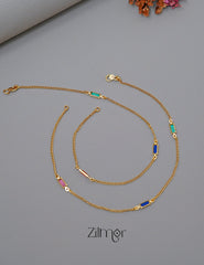 KT1011541 - Gold Toned pair Multi Kemp Stone Anklet 2-Zilmor