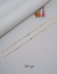 KT1011541 - Gold Toned pair Multi Kemp Stone Anklet 3-Zilmor