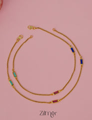 KT1011541 - Gold Toned pair Multi Kemp Stone Anklet 4-Zilmor