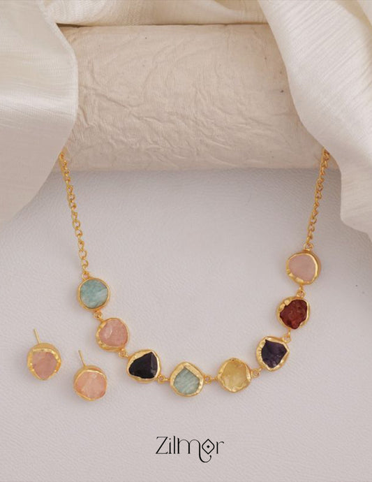Natural Raw Stone Necklace Set - KE100390 1-Zilmor