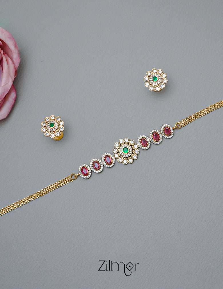 SN101679 - Premium Antique Stone Choker with Earrings