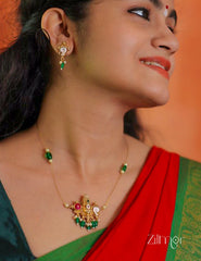 SN1011230- Traditional Shanku Chakra Pendant  Invisible Necklace Earrings Set 2-Zilmor