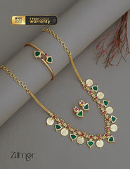 KY1011787 - Gold plated palakka coin Necklace Earrings Bangle set Combo 3-Zilmor