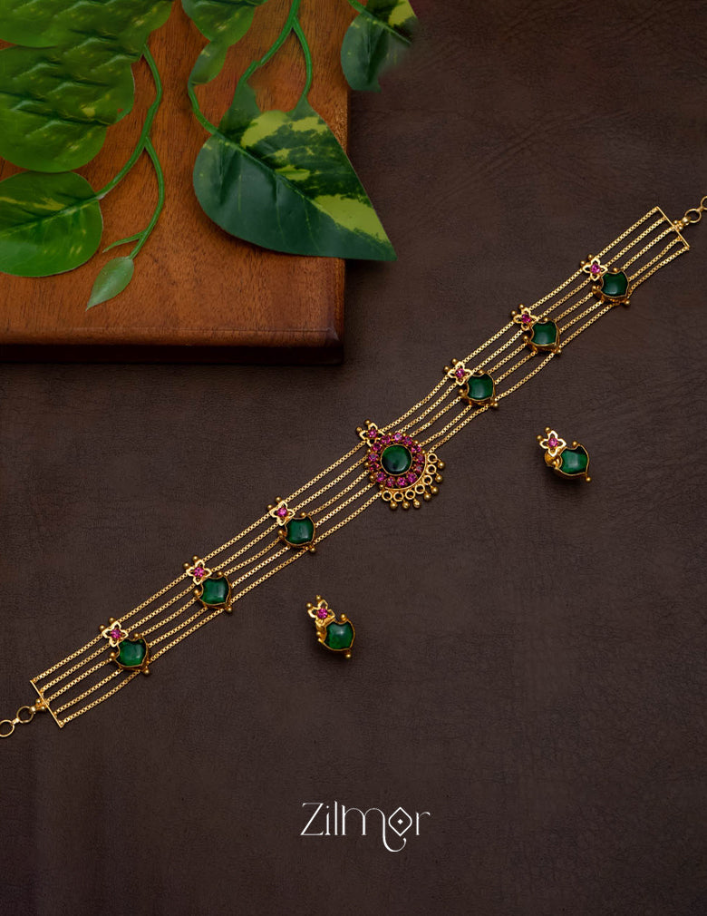 KO101646 - Gold Plated Palakka choker with matching Earring 1-Zilmor