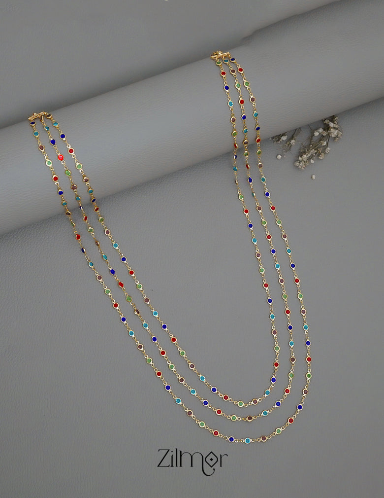 KT1011151 - Gold Tone Semi Precious stone Layered Long Necklace