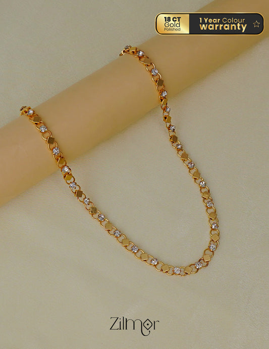 KT1011642- Gold toned Simple White Stone Chain Necklace 2-Zilmor