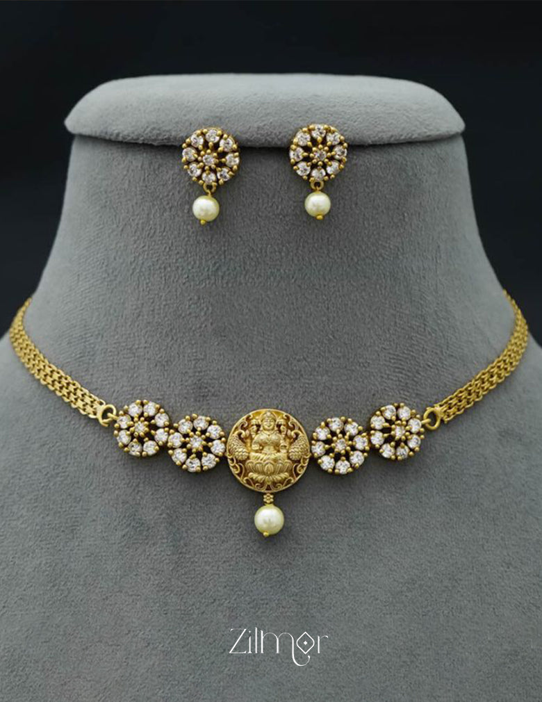 NV101353 - AD Stone with Lakshmi Necklace Earrings Set 6-Zilmor
