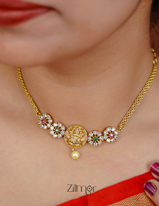 NV101353 - AD Stone with Lakshmi Necklace Earrings Set 1-Zilmor