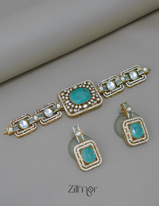 KH1011661 - Moissanite Polki Stone Necklace with Earrings (color option) 2-Zilmor