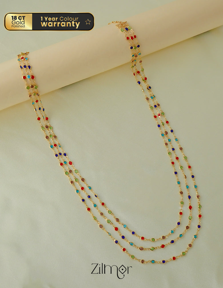 KT1011151 - Gold Tone Semi Precious stone Layered Long Necklace