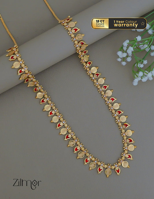 KY1011832 - Gold Plated Kaashu coin & Manga Mala Long Necklace 2-Zilmor