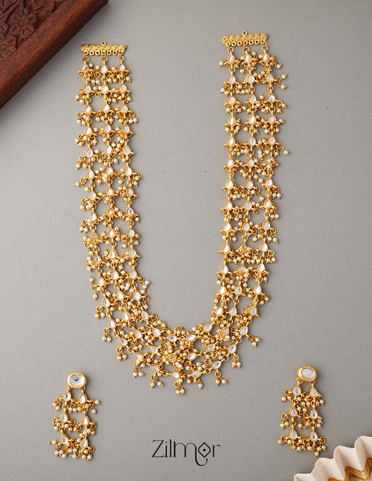 KH100884 - Kundan Beads Gold Plated Layered Traditional Necklace Set 1-Zilmor