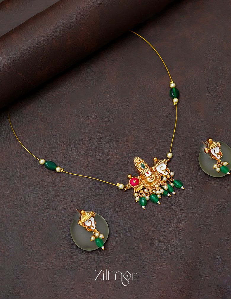 SN1011230- Traditional Shanku Chakra Pendant  Invisible Necklace Earrings Set 1-Zilmor