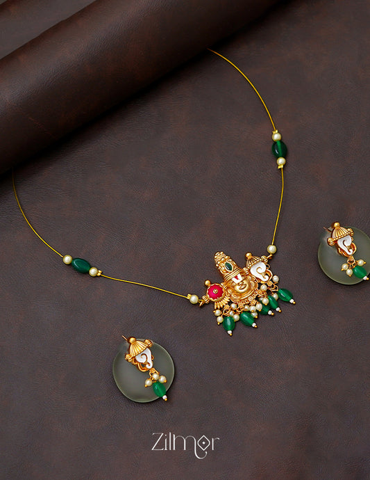 SN1011230- Traditional Shanku Chakra Pendant Invisible Necklace Earrings Set 1-Zilmor