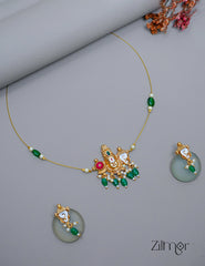 SN1011230- Traditional Shanku Chakra Pendant  Invisible Necklace Earrings Set 4-Zilmor