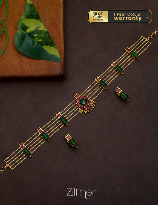 KO101647 - Gold Plated Nagapadam choker with matching Earring 1-Zilmor