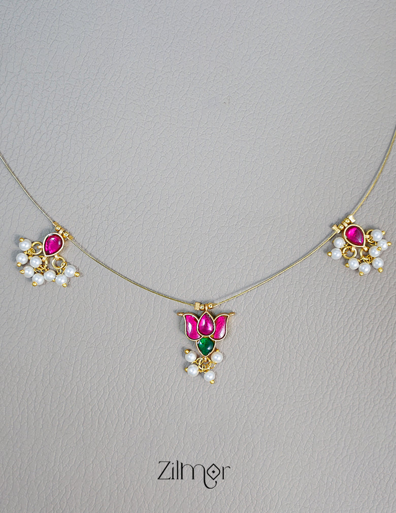 KS1011115- Kemp Lotus Pendant Pearl Semi precious Stone Hanging Invisible Necklace