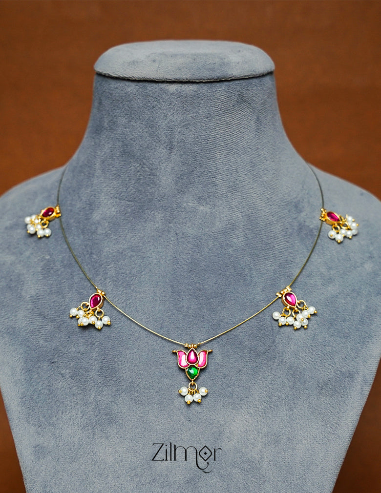 KS1011115- Kemp Lotus Pendant Pearl Semi precious Stone Hanging Invisible Necklace