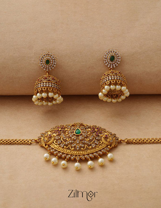 NV100908 - AD Stone Antique Necklace with matching Earrings 1-Zilmor