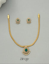 SN1011323 - Premium Antique Traditional AD Pendant Short Necklace Earrings 4-Zilmor