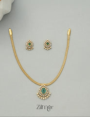 SN1011323 - Premium Antique Traditional AD Pendant Short Necklace Earrings 2-Zilmor