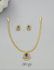 SN1011323 - Premium Antique Traditional AD Pendant Short Necklace Earrings 3-Zilmor
