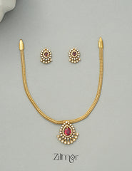 SN1011323 - Premium Antique Traditional AD Pendant Short Necklace Earrings 1-Zilmor