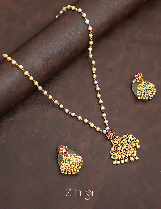 SN1011371 - AD Stone Pearl Necklace Earrings Set 1-Zilmor