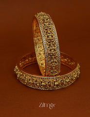 ZL1011671 - AD Stones with Goddess Antique Traditional bangle (pair) 1-Zilmor