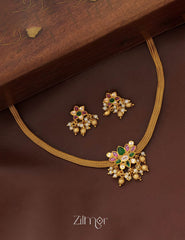 BH100123 - Premium Antique Lotus Choker set with Earrings 3-Zilmor
