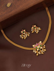 BH100123 - Premium Antique Lotus Choker set with Earrings 4-Zilmor