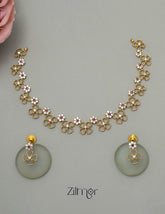 SN101783 - AD Stone Choker Necklace Earrings Set 1-Zilmor