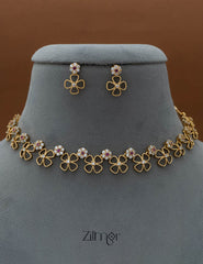 SN101783 - AD Stone Choker Necklace Earrings Set 3-Zilmor