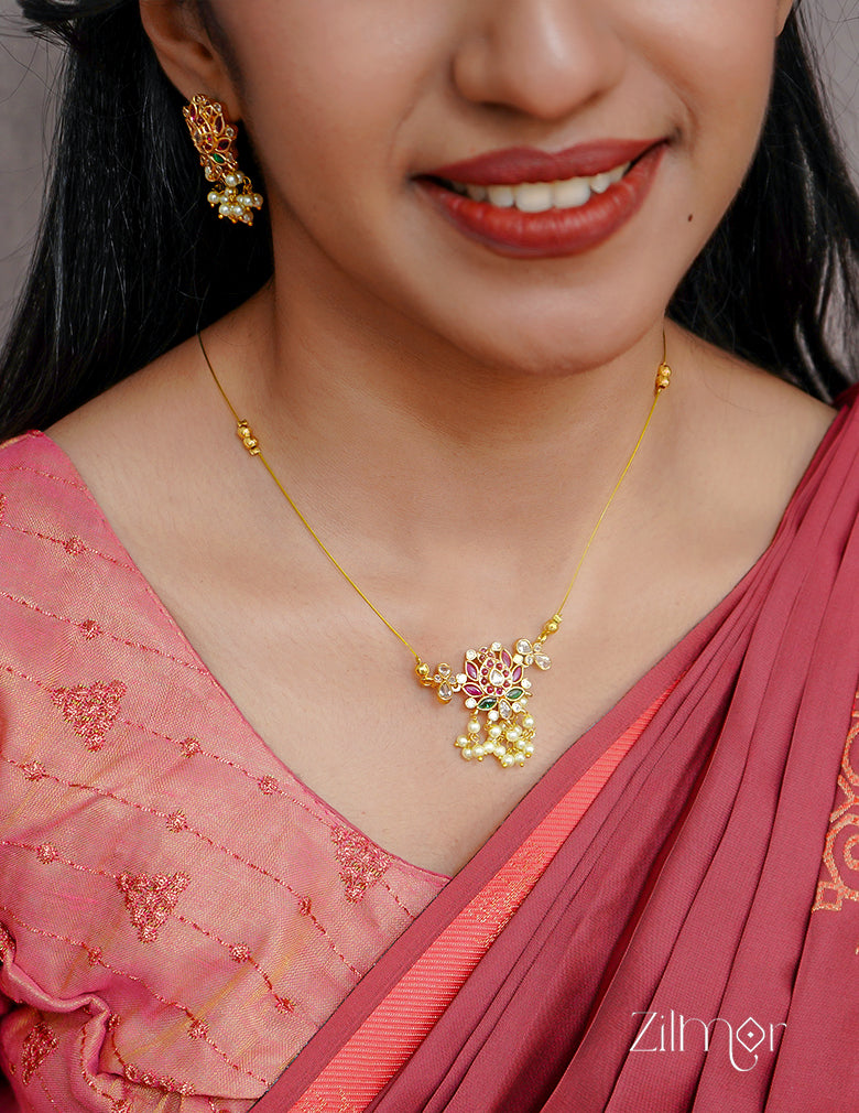SN1011564- Kemp Lotus Pendant Hanging Invisible Necklace Earrings Set