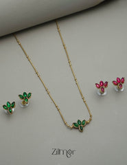 NV101281 - Reversible Lotus Necklace with 2 matching Earrings 2-Zilmor