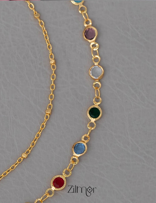 KY101947 - Gold Toned Glossy Stone pair Anklet 2-Zilmor