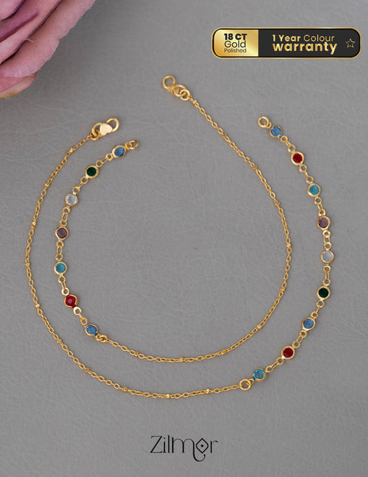 KY101947 - Gold Toned Glossy Stone pair Anklet 1-Zilmor