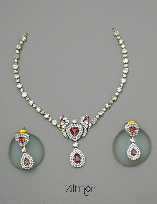 KA1011708- Antique Moissanite Stone Pendant Choker Earrings Set | AD Stone Necklace 2-Zilmor