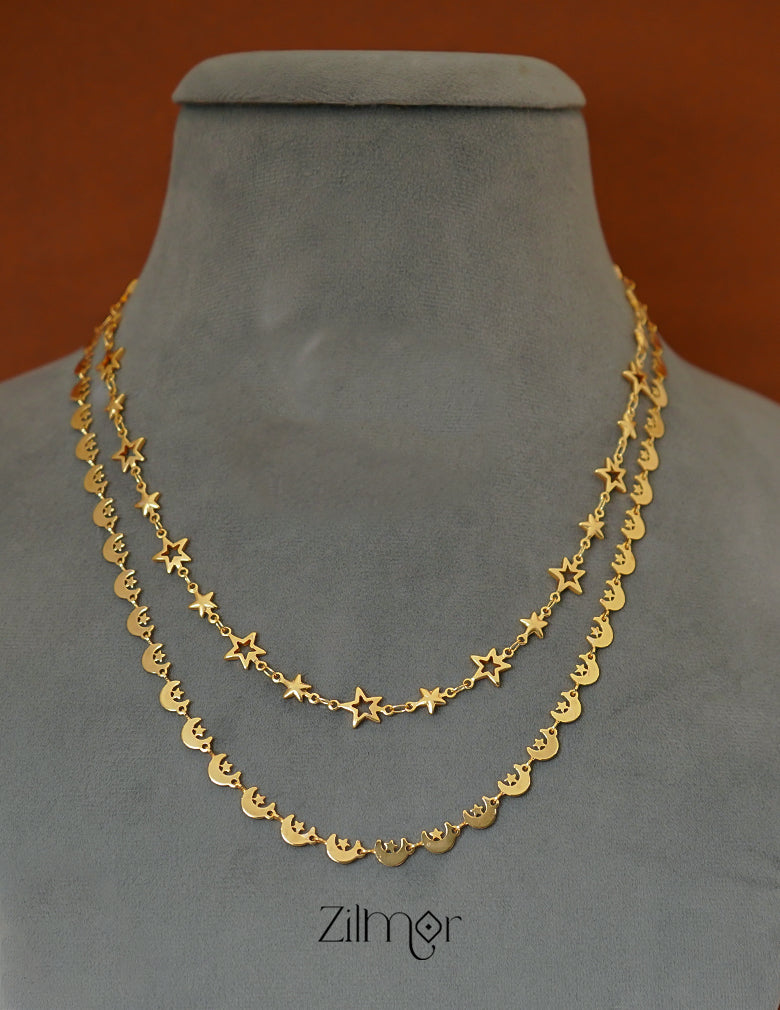 KT1011695- Gold Plated Double Layered Star Moon Necklace 4-Zilmor