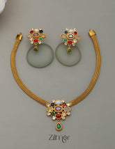 SN101628 - Traditional Navarathna Stones Necklace Earring Set 1-Zilmor