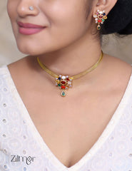 SN101628 - Traditional Navarathna Stones Necklace Earring Set 2-Zilmor