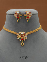 SN101628 - Traditional Navarathna Stones Necklace Earring Set 3-Zilmor