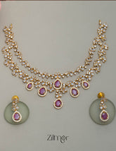 SN101725 - AD Stone 2 Layer Necklace Set Earring 7-Zilmor