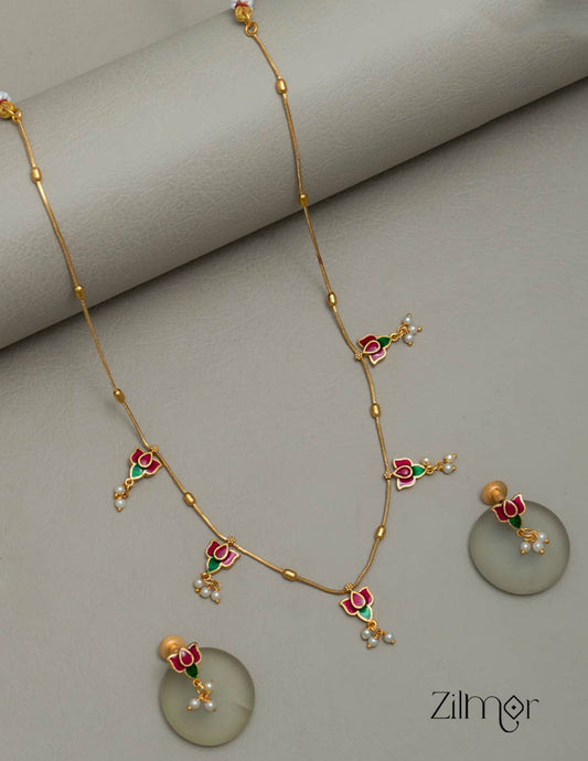 SN101940- Kemp Jadau Lotus Pendant Antique Necklace 1-Zilmor