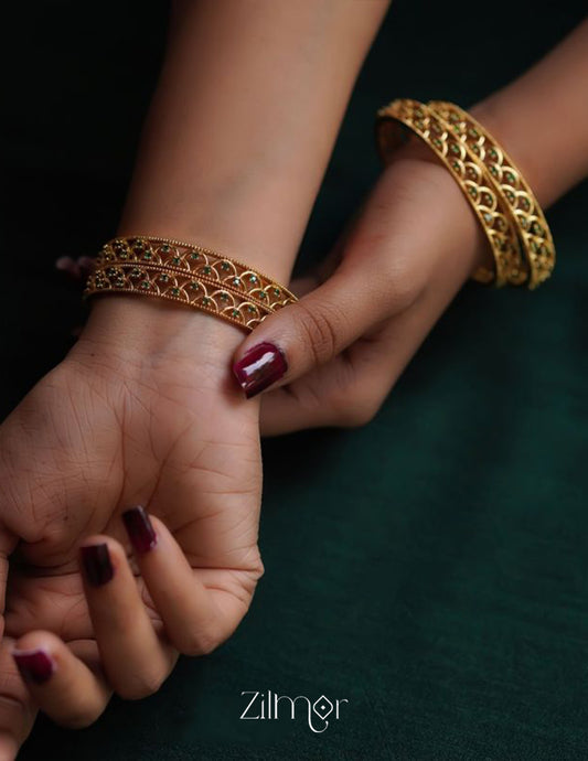 SG100983 - Gold Plated stone bangle (pair) 2-Zilmor