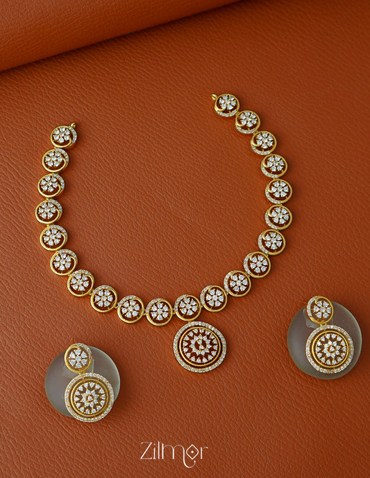 SN1011672 - Premium Finish Antique AD Stone Choker Necklace Earrings Set 1-Zilmor